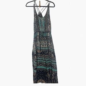 Angie Maxi Dress Boho Geometric Tribal Large Blue Green Womens
